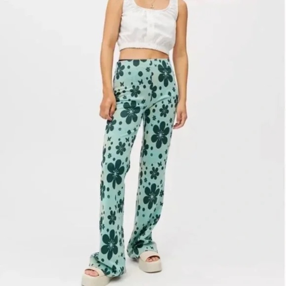 BOGO! Urban Outfitters Bryn Pull On Flare Pants Floral Green